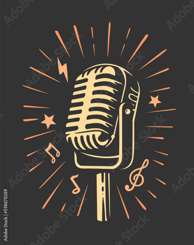 retro Microphone on dark background Generative AI