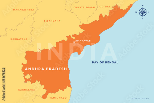 State of Andhra Pradesh India with capital city Amaravati hand drawn map