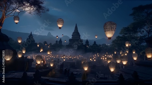 Vesak day in Borobudur temple and light a lampion