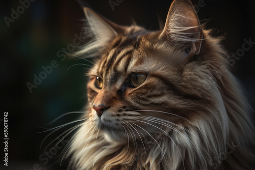 Maine Coon cat looking at the camera  beautiful background  ai generated.