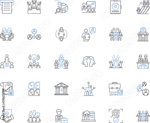 Investment vehicle line icons collection. Stocks  Bonds  Futures  Options  MutualFunds  ETFs  RealEstate vector and linear illustration. Commodities Cryptocurrencies REITs outline signs Generative AI