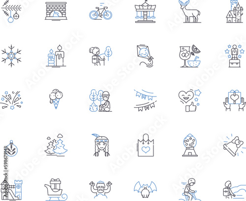 Getaways line icons collection. Retreats, Escapes, Vacations, Holidays, Adventure, Relaxation, Resorts vector and linear illustration. Seclusion,Wilderness,Paradise outline signs set Generative AI