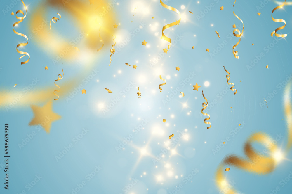 Fototapeta premium Illustration of falling confetti on a transparent background.