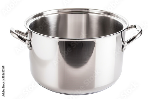 stainless steel stock pot isolated on a transparent background, generative ai