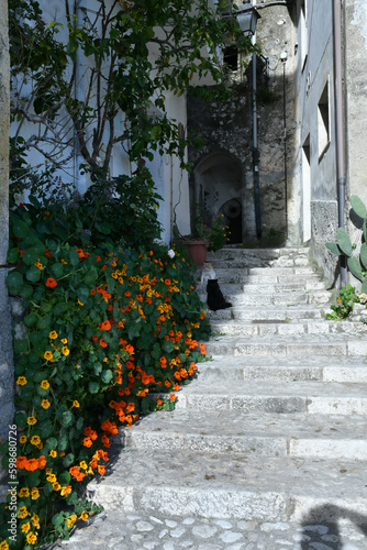 A narrow street among the old houses of Guardia Sanframondi, a small town of Benevento province, Italy. photo