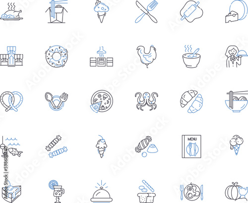 Gastronomic delight line icons collection. Savory, Sweet, Delicious, Flavorsome, Appetizing, Mouthwatering, Refreshing vector and linear illustration. Creamy,Tangy,Spicy outline signs Generative AI