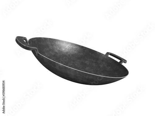 wok pan on white background
