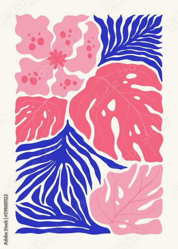 Floral abstract elements. Tropical Botanical composition. Modern trendy Matisse minimal style. Floral poster, invite. Vector arrangements for greeting card or invitation design