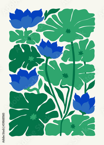 Floral abstract elements. Tropical Botanical composition. Modern trendy Matisse minimal style. Floral poster, invite. Vector arrangements for greeting card or invitation design