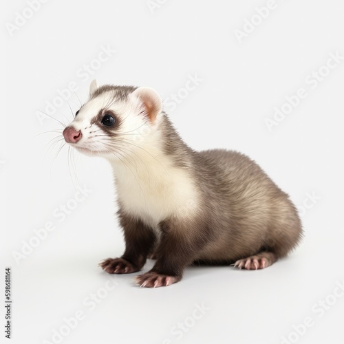 ferret, pet, animal, polecat, white, isolated, mammal, white background, brown, mustela, isolated on white, vertebrate, rodent, domestic, sitting, young, studio shot, furry, cute, fur, studio, animals © Enzo