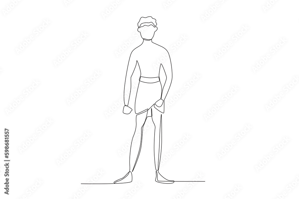 A man with curly hair wearing African tribal clothing. Africa tribe one-line drawing A man with curly hair wearing African tribal clothing. Africa tribe one-line drawing
