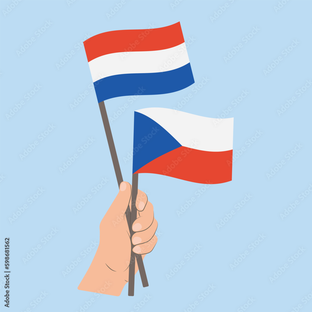Flags of the Netherlands and Czech Republic, Hand Holding flags