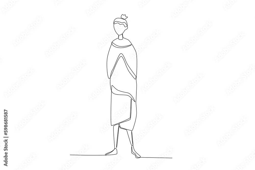 A woman clad in African tribal clothing. Africa tribe one-line drawing A woman clad in African tribal clothing. Africa tribe one-line drawing