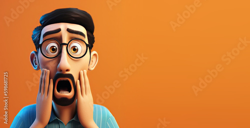 Cartoon Man Looking Surprised with Space for Copy (Generative AI)