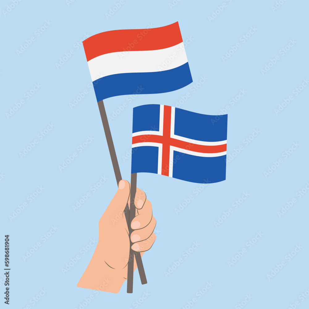 Flags of the Netherlands and Iceland, Hand Holding flags
