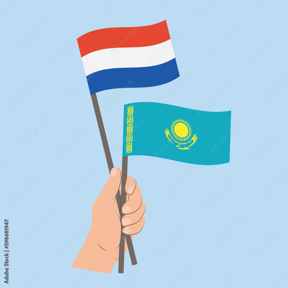 Flags of the Netherlands and Kazakhstan, Hand Holding flags