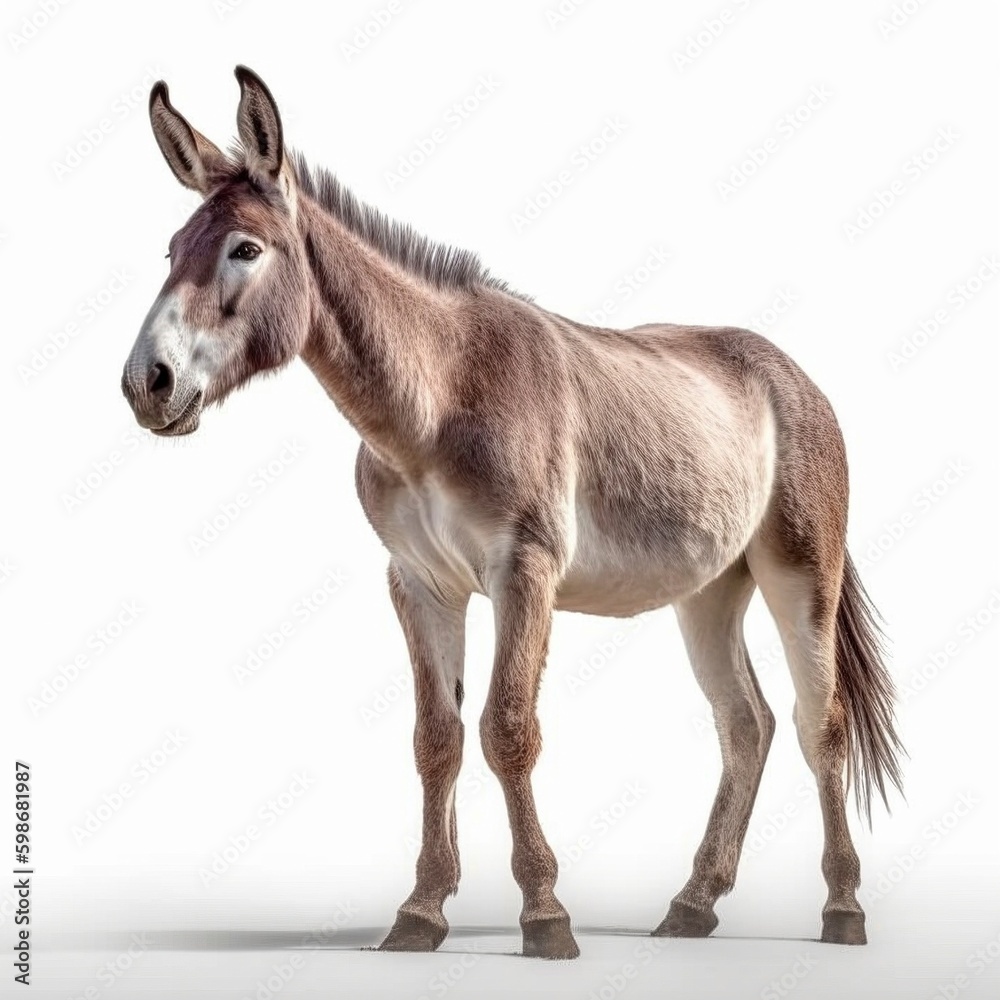 Donkey isolated on white background (Generative AI) Donkey isolated on white background (Generative AI)