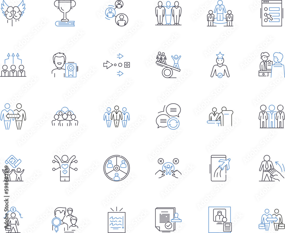 Executive coaching line icons collection. Leadership, Mentorship, Development, Training, Management, Communication, Strategy vector and linear illustration. Generative AI