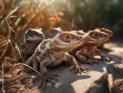 Group of Lizard in natural habitat (generative AI)