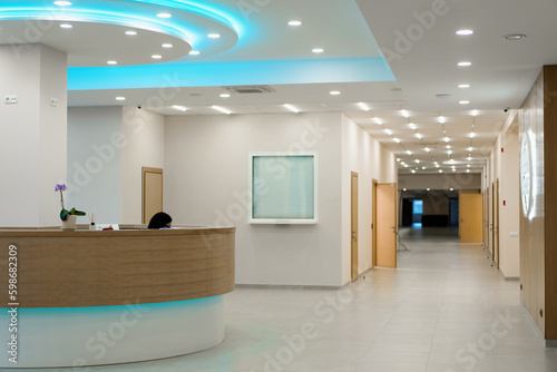 Lobby interior of waiting area in modern hospital or medical facility medicine concept