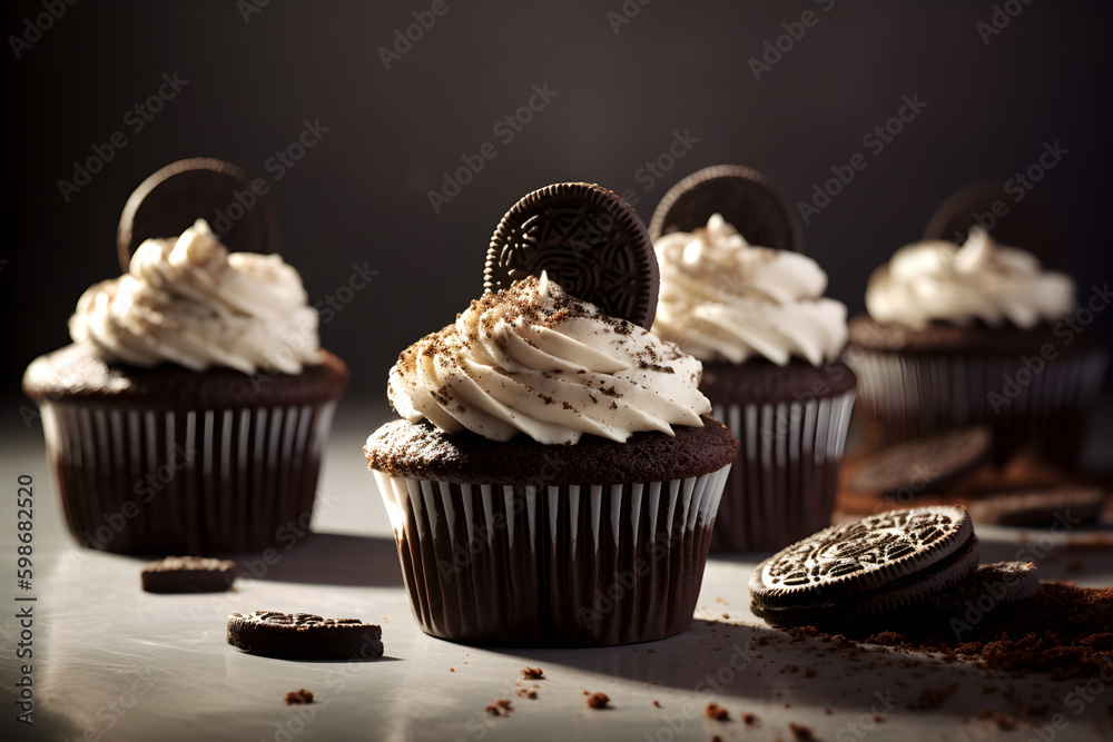 Chocolate cupcakes with cream. generative ai