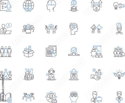 Drive line icons collection. Motivation, Accelerate, Ambition, Thrive, Momentum, Urgency, Resolve vector and linear illustration. Persistence,Grit,Tenacity outline signs set Generative AI