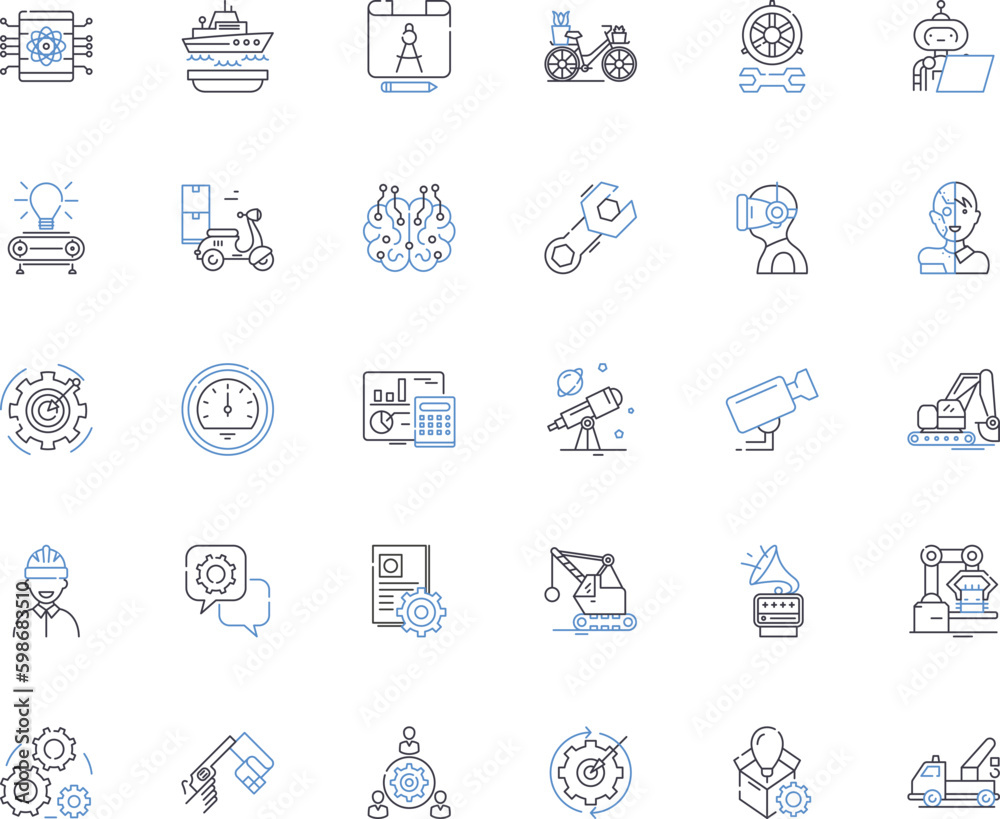Dynamics line icons collection. Energy, Movement, Motion, Flow, Impulse, Force, Vibration vector and linear illustration. Speed,Acceleration,Inertia outline signs set Generative AI