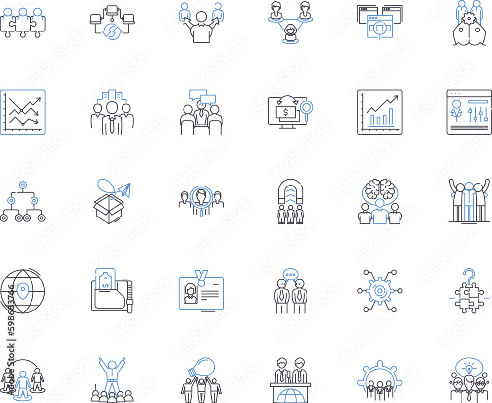 Entrepreneur summit line icons collection. Innovation, Investment, Collaboration, Growth, Risk, Opportunity, Resourcefulness vector and linear illustration. Nerking,Leadership,Creativity Generative AI