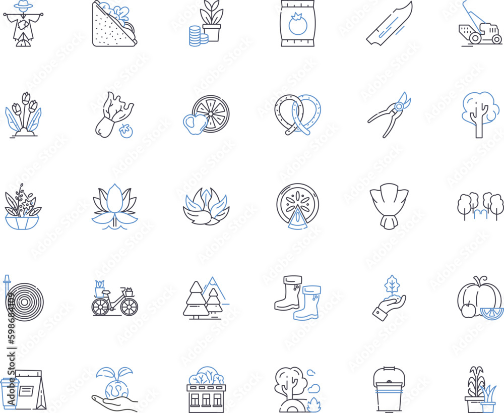 Cultivation industry line icons collection. Cultivate, Harvest, Irrigation, Fertilizer, Organic, Sustainability, Hydroponics vector and linear illustration. Greenhouse,Gardening,Soil Generative AI