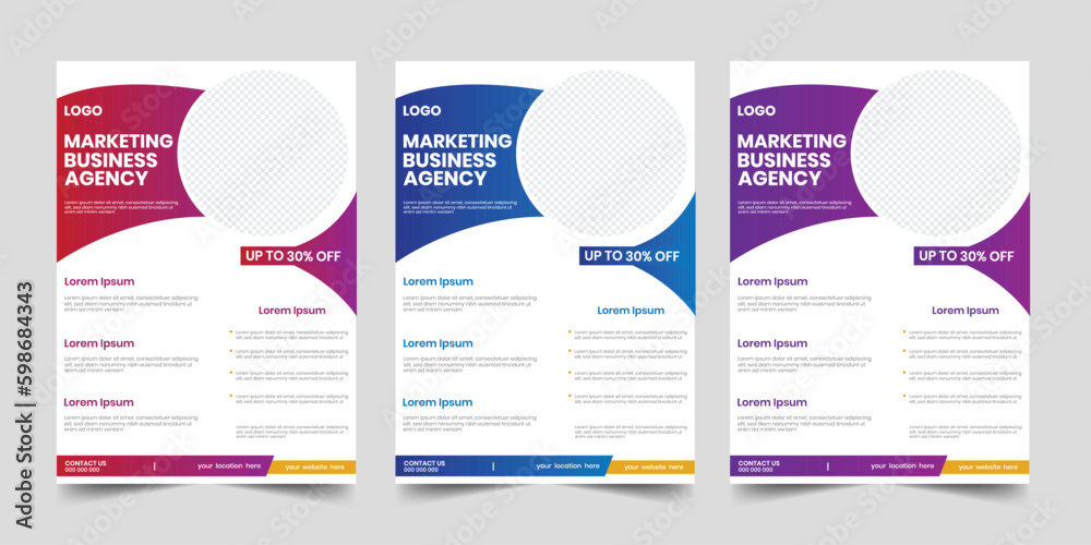Business marketing agency a4 flyer, trendy unique label premium template, information colorful sheet flier