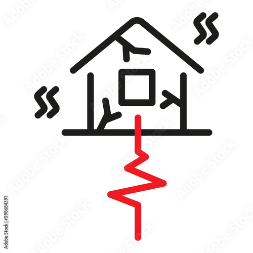 Broken house as illustration of disaster, crisis or divorce. Destroyed home icon vector illustration.