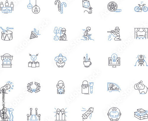 Diversion line icons collection. Distraction, Entertainment, Fun, Amusement, Recreation, Hobby, Pastime vector and linear illustration. Leisure,Relaxation,Release outline signs set Generative AI