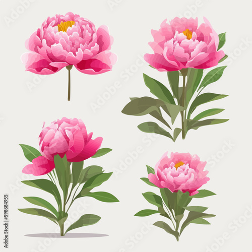 Pack of vibrant peony illustrations for your creative projects. © Llama-World-studio