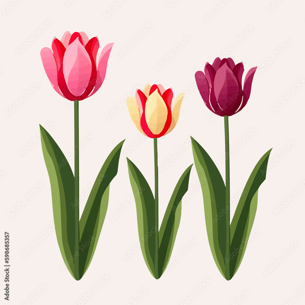 Fototapeta premium Collection of elegant and sophisticated tulip vector patterns.