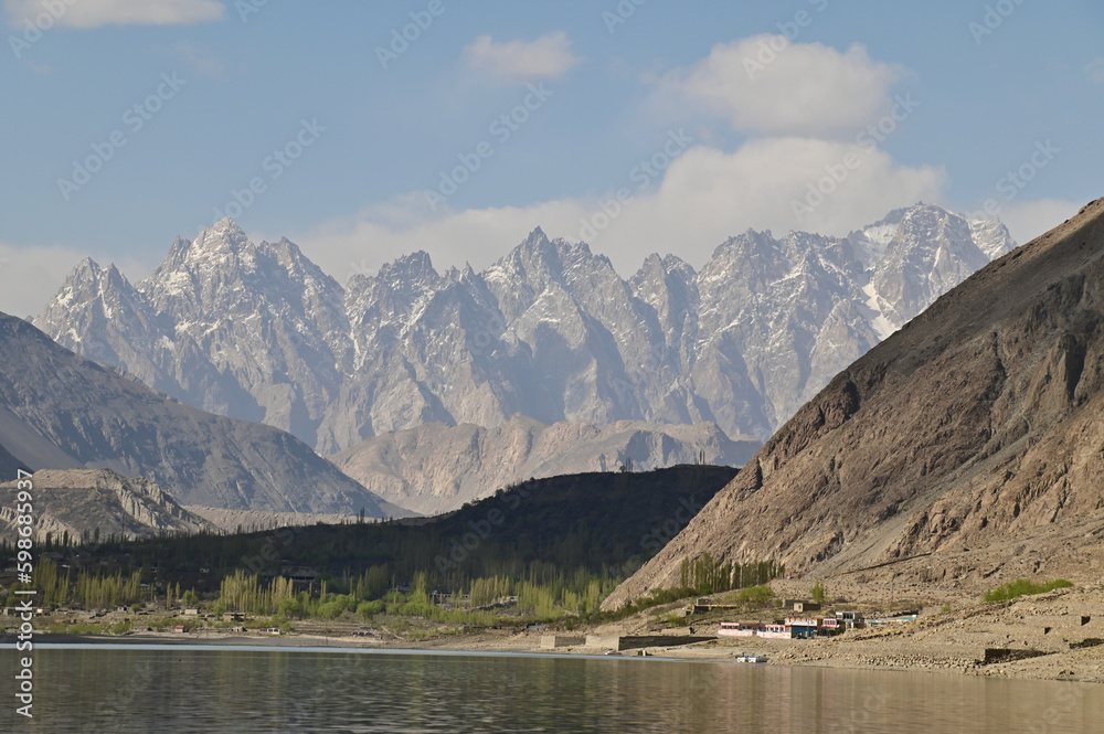 Passu Cones or Passu Cathedral from Attabad Lake During Sunset in Northern Pakistan