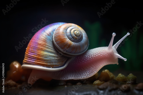 Beautiful rainbow colored snail, small multicolor decorative figurine, AI generative illustration © Friedbert