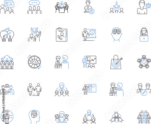 Coordination ideation line icons collection. Collaboration, Synergy, Partnership, Unity, Synchronicity, Harmonization, Cooperation vector and linear illustration. Generative AI