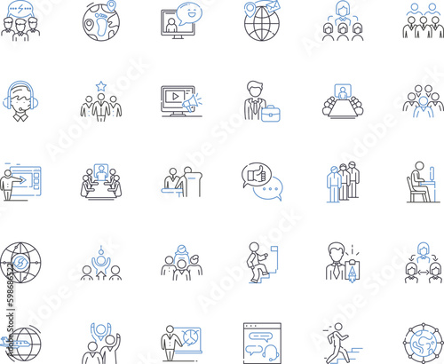 Communication company line icons collection. Connectify, Linkup, Converse, Dialog, Synapse, Relay, Interact vector and linear illustration. Speakup,Engage,Chitchat outline signs set Generative AI