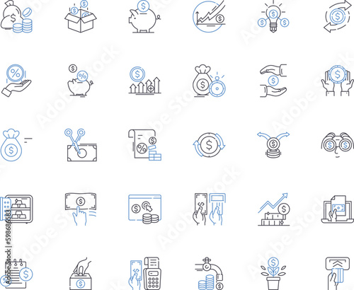 Currency line icons collection. Fiat, Exchange, Bitcoin, Coin, Cryptocurrency, Digital, Fiat-based vector and linear illustration. Stablecoin,Altcoin,Blockchain outline signs set Generative AI