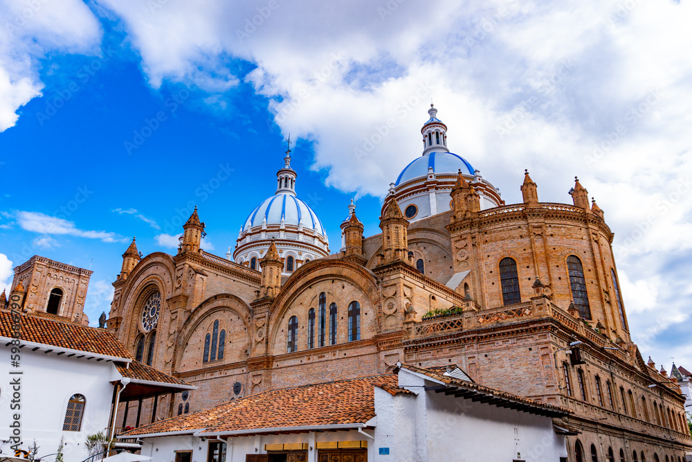 View of the Cathedral of the Immaculate Conception in the city of Cuenca on a clear summer morning.