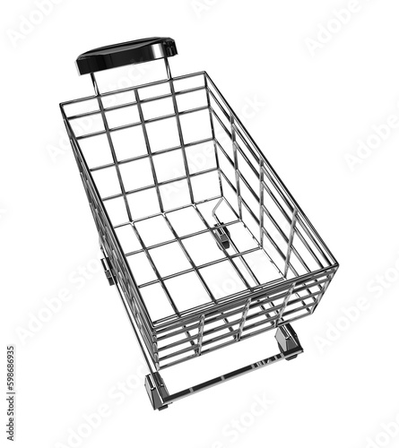 Isolated Top View of Shopping Cart or Trolley on White Background, 3D Render Illustration.