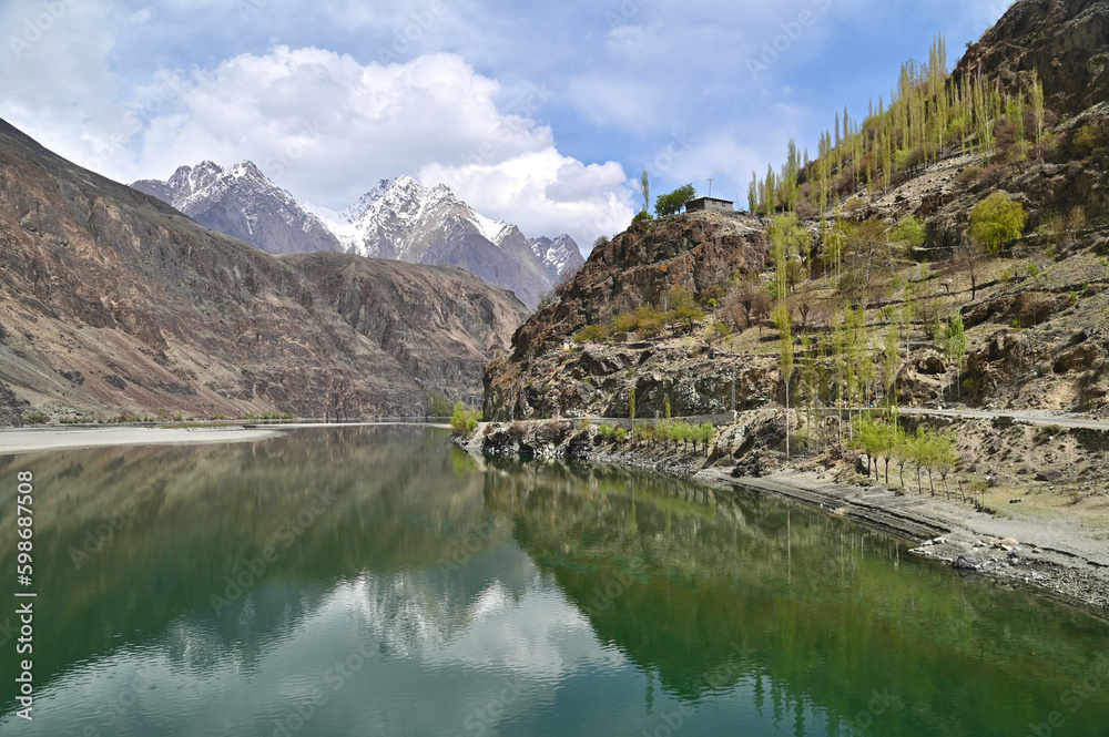 Mountain Lake Reflection at Gupis Valley in Ghizer, Pakistan