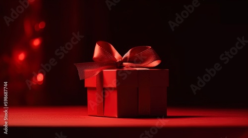 Gift of Joy: Wrapped red Box with Bow in Selective Focus, in 8K created with generative AI technology