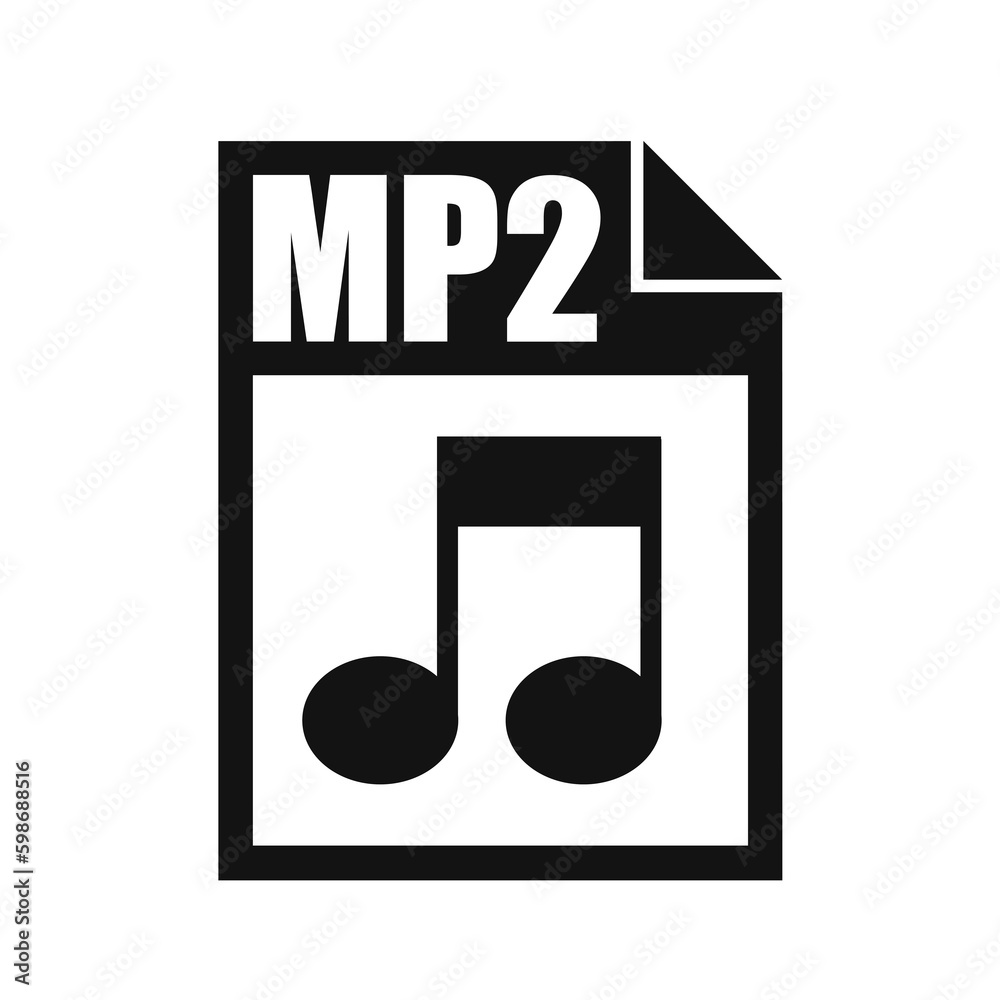 MP2 File Icon, Flat Design Style