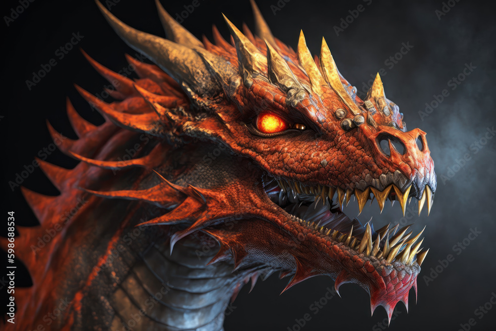 Dragon portrait on a black background. Gorgeous ancient dragon on black background. Dragons background. Fairy tale creature. Generative AI. Dragon portrait on a black background. Gorgeous ancient dragon on black background. Dragons background. Fairy tale creature. Generative AI.