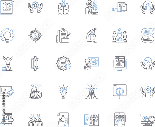 Business Strategy line icons collection. Planning  Execution  Innovation  Growth  Optimization  Diversification  Adaptability vector and linear illustration. Generative AI