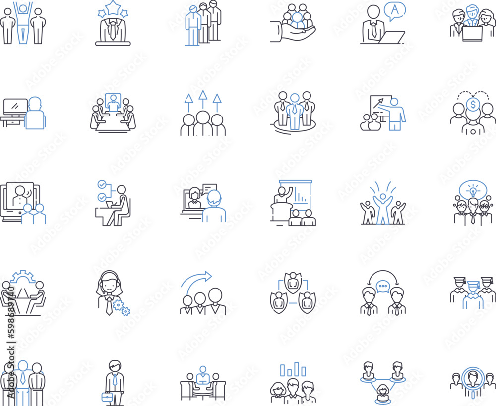 Business governance line icons collection. Accountability, Authority, Transparency, Ethics, Compliance, Oversight, Decision-making vector and linear illustration. Generative AI