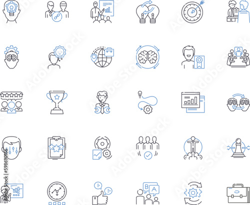 Company aspirations line icons collection. Growth, Innovation, Success, Ambition, Impact, Excellence, Progress vector and linear illustration. Leadership,Sustainability,Purpose outline Generative AI
