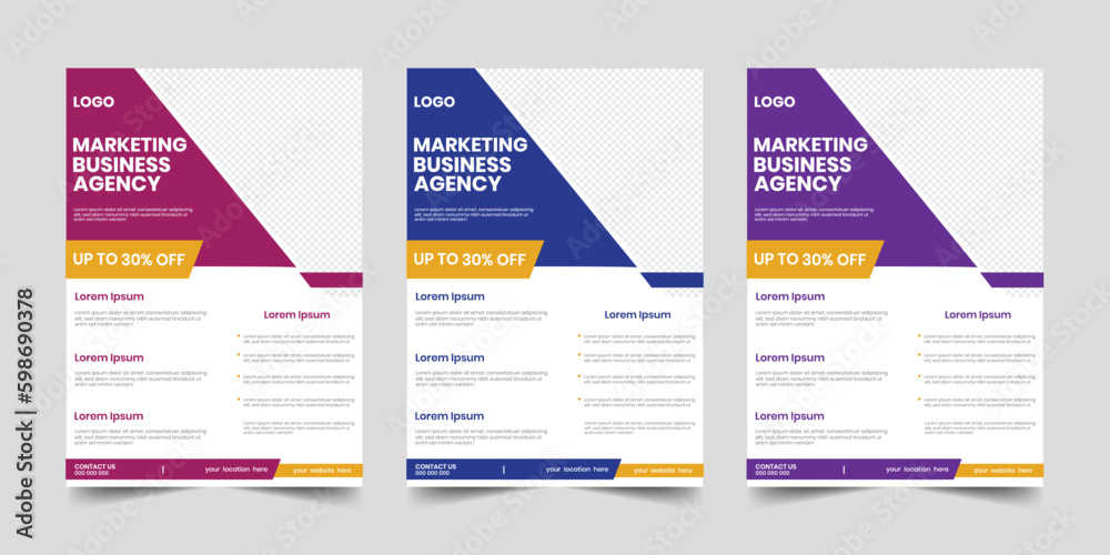 Business marketing agency a4 flyer, trendy unique label premium quality handout, information stylish proposal flier