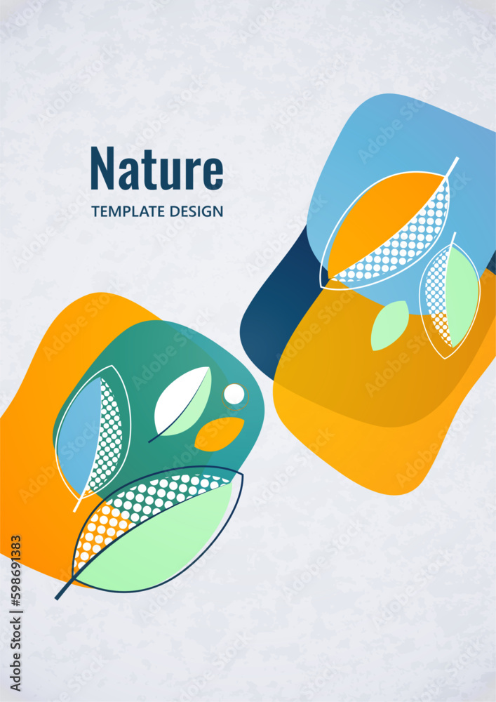 Abstract background with leaves and geometric shapes. Eco banner in flat style. Modern design for paper, cover, fabric, interior decor and other users. Vector